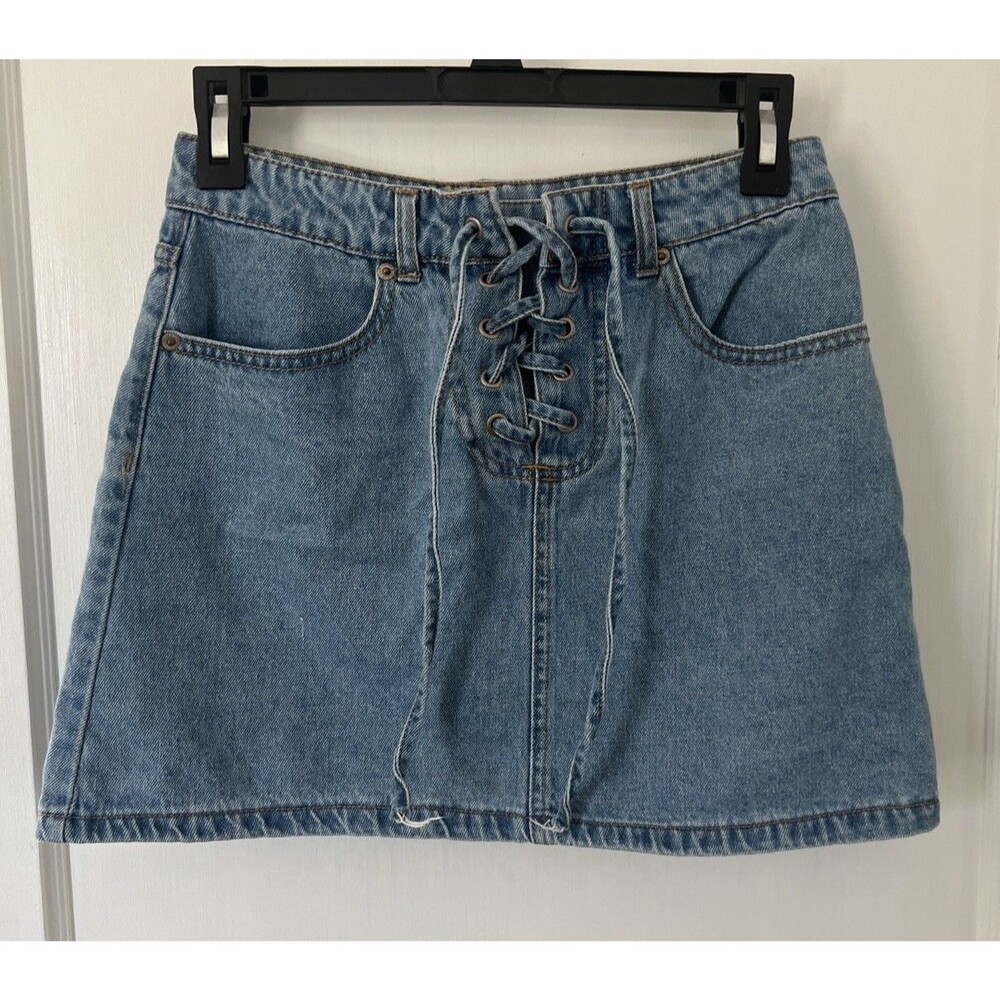 Forever 21 Y2K Denim Jean Skirt Women Size 26 Tie-lace Closure Casual/Spring